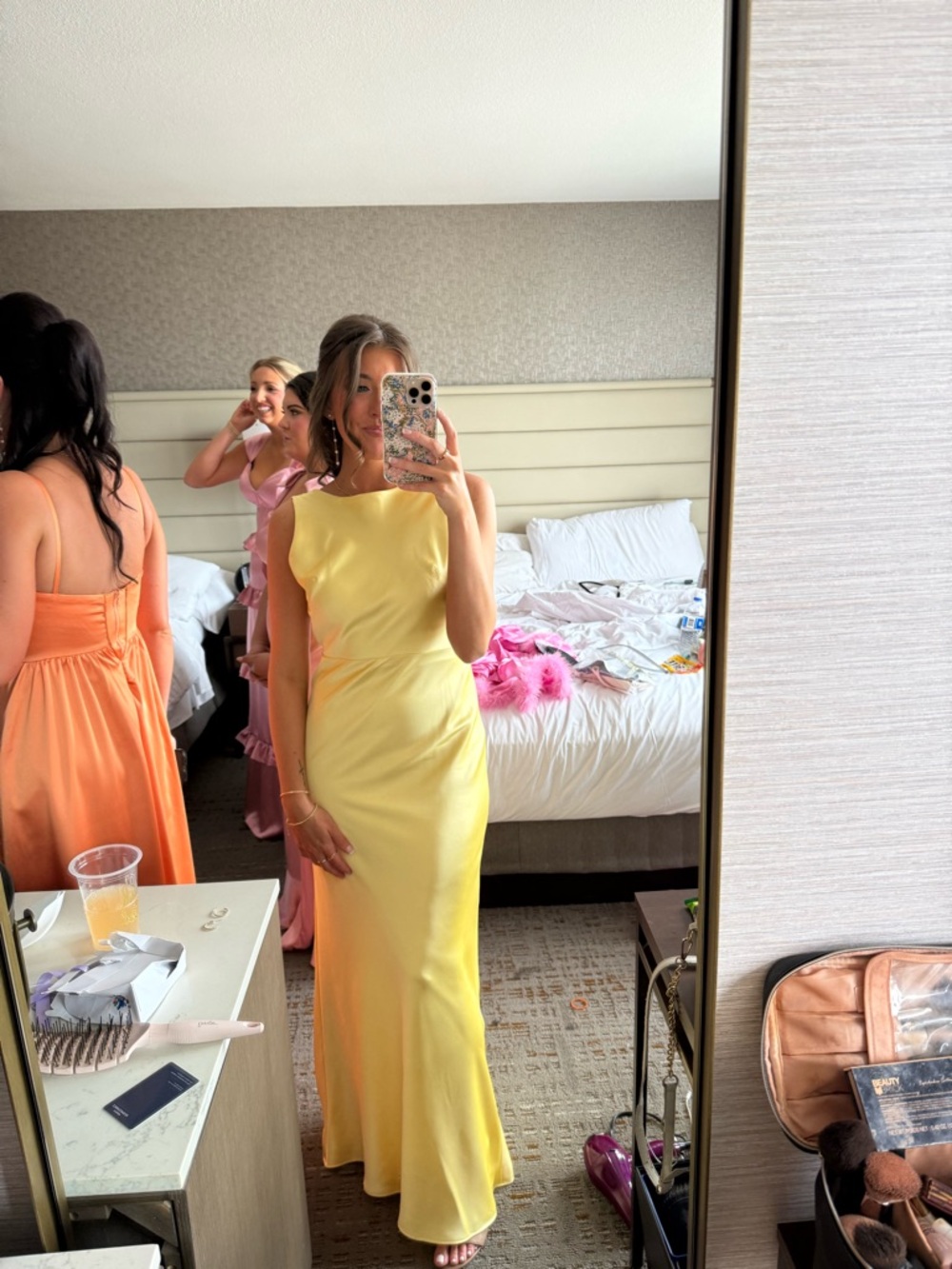 Revelry Yellow Satin Maxi Dress